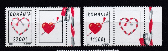 ROMANIA 2001 LP 1542 a MARTISOR SERIE CU VINIETA MNH