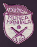 Emblema sportiva brodata Echipa de Popice VOINTA MUNCA MANUALA Cluj, anii 50