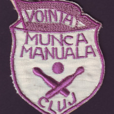 Emblema sportiva brodata Echipa de Popice VOINTA MUNCA MANUALA Cluj, anii 50