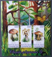 R.CENTRAFRICA - CIUPERCI -2011, 6 M/SH, NEOBLIT.DANTELATE-MNH** - R CAF 029