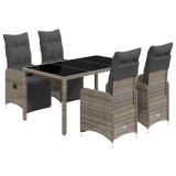 Cumpara ieftin Set bistro de gradina cu perne, 5 piese, gri, poliratan