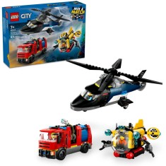 LEGO&reg; City - Elicopter, autospeciala de pompieri si submarin in versiuni remixate 60462, 874 piese