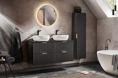 Set Mobilier baie, din MDF, 7 piese, 120 cm, Adel Negru culoare mat foto