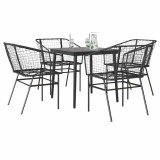 Set Gradina 5 Piese Gossi, Polirattan Negru, Masa Sticla, Cadru Otel, 4 Scaune, 80x80x74 cm