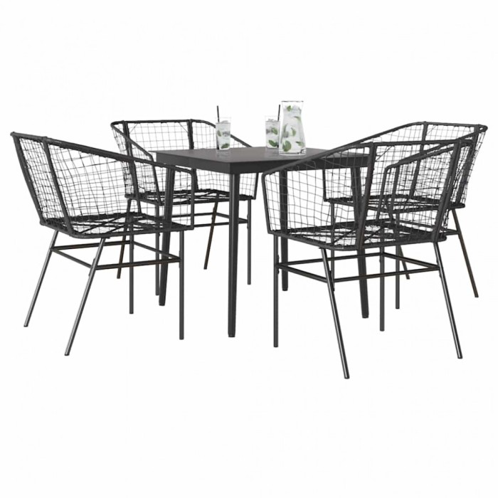 Gossi set de sufragerie de gradina 5 piese sticla neagra polirattan