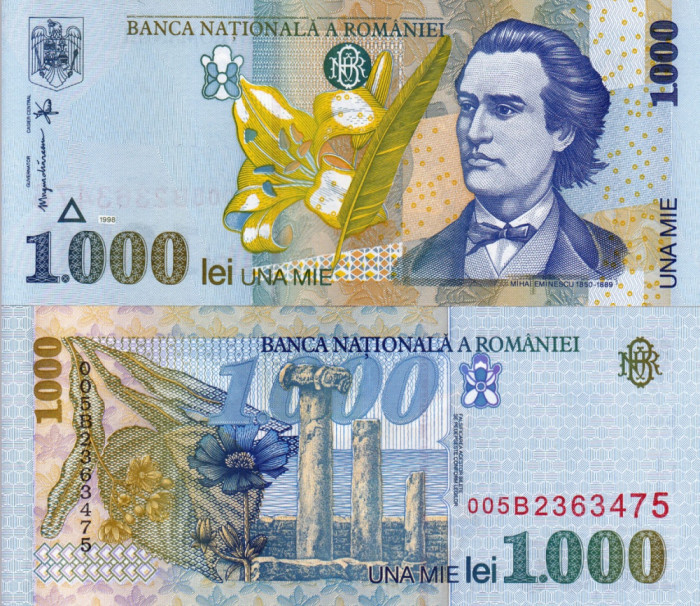 ROMANIA 1.000 lei 1998 - filigran BNR drept AUNC!!!