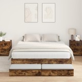 VidaXL Cadru de pat cu depozitare Stejar fumat 140x200 cm