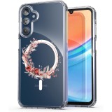 Husa pentru samsung galaxy a15 4g, atasare magnetica, magsafe, pink wreath 17, clear