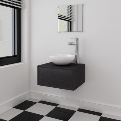 vidaXL Set mobilier baie format din 3 piese cu chiuvetă inclusă, Negru foto