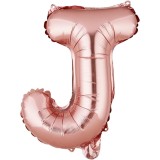 Balon folie metalizata litera j, flippy, 40 cm, umflati cu heliu sau aer, ambalaj individual, pai inclus, rose gold
