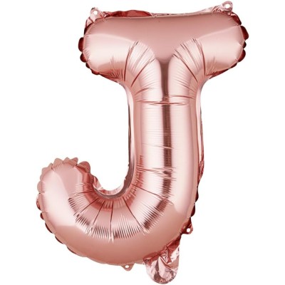 Balon folie metalizata litera j, flippy, 40 cm, umflati cu heliu sau aer, ambalaj individual, pai inclus, rose gold foto