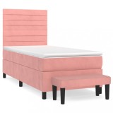 Cumpara ieftin Pat box spring cu saltea, roz, 100x200 cm, catifea