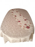 Set fata de masa eleganta alba si broderie flori - 6 persoane