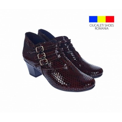 Botine dama din piele naturala Croco, Barete, Catarame argintii, Toc de 5 cm, GRENA - MVS63CTCRGR foto