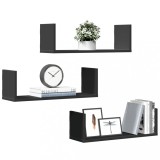 VidaXL Rafturi de perete, 3 buc., negru, 58x18x18 cm, lemn prelucrat