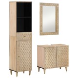 Set mobilier de baie, 3 piese, lemn masiv de mango