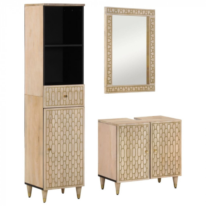 Set mobilier de baie, 3 piese, lemn masiv de mango