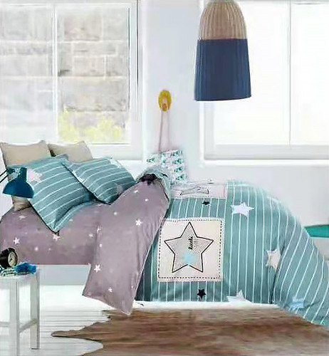 Lenjerie de pat pentru o persoana cu 2 huse de perna patrata, Cassian, bumbac mercerizat, multicolor