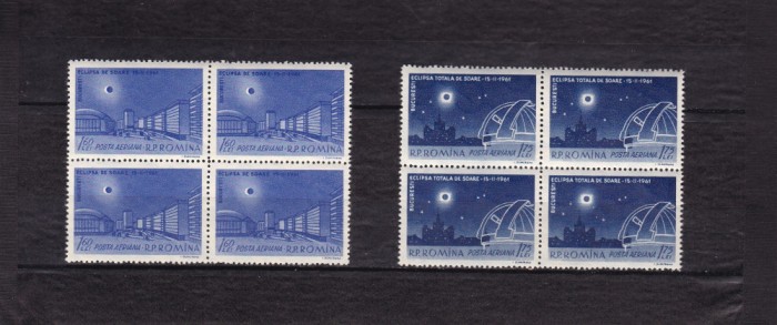 ROMANIA 1961 LP 520 ECLIPSA TOTALA DE SOARE BLOCURI DE 4 TIMBRE MNH