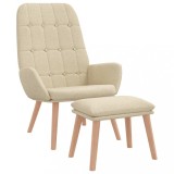 Cumpara ieftin Scaun de relaxare cu taburet, crem, textil
