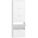 HOMCOM Dulap pentru Pantofi Subțire cu 5 Uși 65x17x180,5 cm &icirc;n Lemn Alb | Aosom Romania