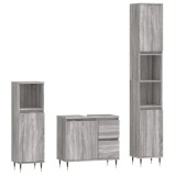Cumpara ieftin Set mobilier de baie, 3 piese, gri sonoma, lemn prelucrat