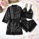 Cumpara ieftin Set Pijama de Dama 3 Piese din Satin, Culoare Negru - ANI104