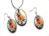 set bijuterii lemn flori portocali 40472