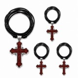Cumpara ieftin Pachet 4 coliere maro-argintii 42,5 cm x 2 cu cruce 4,3 x 2,7 cm, Iisus Hristos si AGION OROS Muntele Athos, snur negru reglabil, 2 fete