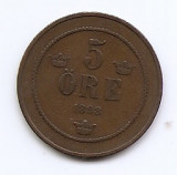 Suedia 5 Ore 1898 - Oscar II (litere mari) Bronz, 27 mm KM-757