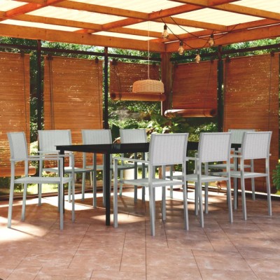 vidaXL Set mobilier pentru grădină, alb, 9 piese foto