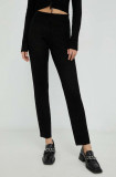 R&eacute;sum&eacute; pantaloni de lana femei, culoarea negru, drept, high waist