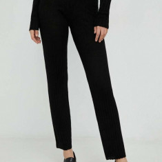 Résumé pantaloni de lana femei, culoarea negru, drept, high waist