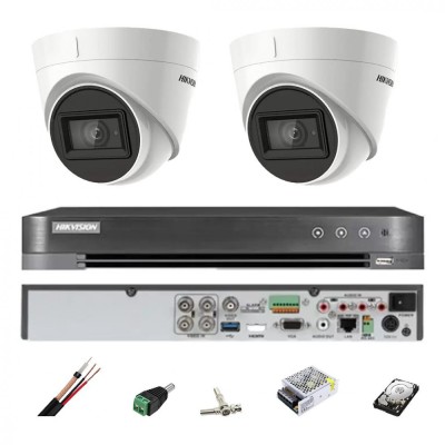 Sistem supraveghere Hikvision 2 camere interior 4 in 1, 8MP, lentila 2.8, IR 60m, DVR 4 canale, accesorii, hard disk SafetyGuard Surveillance foto