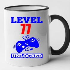 Cana maner negru personalizata Level 77 unlocked, INOVATIX&reg;. 330ml
