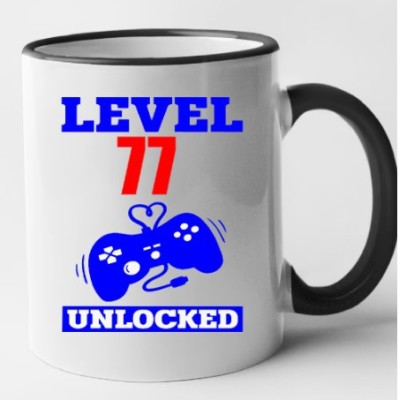 Cana maner negru personalizata Level 77 unlocked, INOVATIX&amp;reg;. 330ml foto