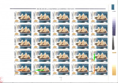 TIMBRE ROM&amp;Acirc;NIA LP1627/2004-550ani nașterea Amerigo Vespucci 2 COLI EROARE MNH foto