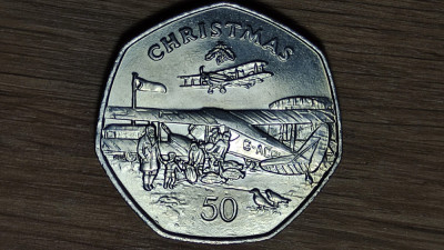 Isle of / Insula Man -moneda aniversara rara- 50 pence 1985 AU+/UNC - Christmas foto