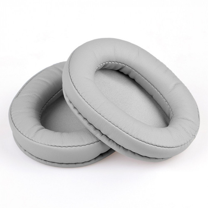 Set 2 bureti pentru casti Audio-Technica ATH M50X, M50XBT, M50, M40X, M30, M20, M10, Argintiu, Piele ecologica, Spuma cu memorie