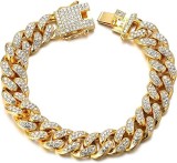 Bratara Cuban Gold Iced Out, model unisex, fabricat din inox , 20 cm culoare auriu