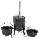 Soba cu ceaun gulas, cos de fum si capac, negru, otel emailat