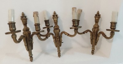 Superb set de 3 aplice din bronz masiv in stilul francez Empire foto