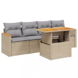Cumpara ieftin Set canapele de gradina cu perne, 5 piese, bej, poliratan