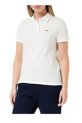 Tricou polo pentru femei Lacoste PF7839, cu maneci scurte, alb, 40 L - OUTLET foto