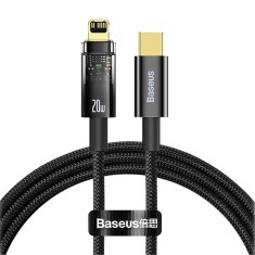 Cablu alimentare si date Baseus, Explorer, Fast Charging, USB Type-C la tip Lightning 20W 1m Auto Power-Off, Negru Transparent