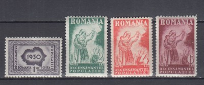 ROMANIA 1930 LP 85 RECENSAMANTUL POPULATIEI SERIE SARNIERA foto