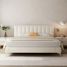 Pat Minelli 160x190 cm Tapitat Catifea Nuanta Crem Somiera Inclusa (cod RC65)