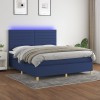 VidaXL Pat cu arcuri, saltea și LED, albastru, 160x200 cm, textil