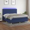 vidaXL Pat cu arcuri, saltea și LED, albastru, 160x200 cm, textil