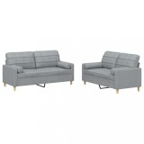 Set de canapele cu perne, 2 piese, gri deschis, material textil